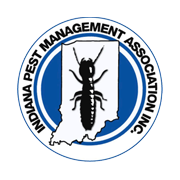 Indiana Pest Management Association logo featuring a silhouette of Indiana and a pest illustration, representing pest control services relevant to Trapper Tim's wildlife removal in Morgan County, IN.