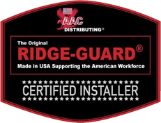 Ridge-Guard® logo from AAC Distributing, highlighting certified installation and American workforce support for pest control solutions.