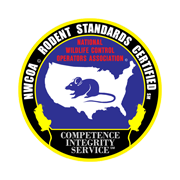 NWCOA Rodent Standards Certified logo featuring a silhouette of a rodent over a map of the United States, emphasizing pest control expertise and commitment to competence, integrity, and service in wildlife management.